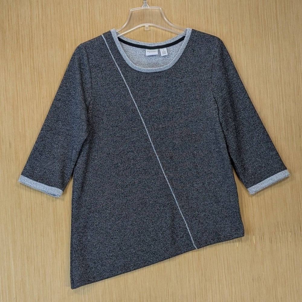 Weekends by Chicos Textured‎ Knit Asymmetrical Tunic Top Womens Medium Shimmer